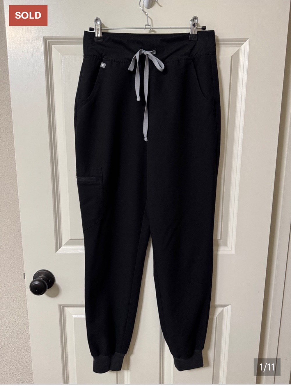 Figs Black Scrubs Jogger Pants with Gray Drawstring